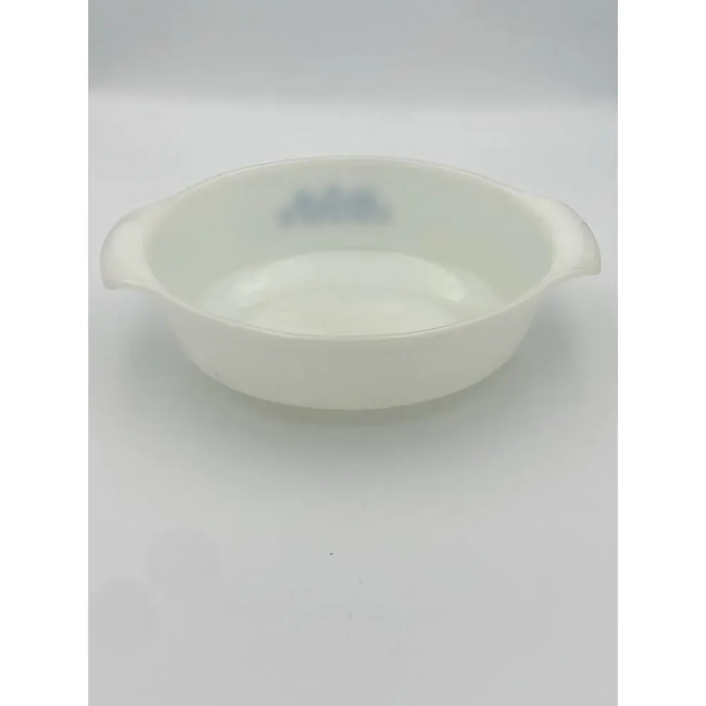 Fire-King Milk Glass Round Casserole Dish White Blue Floral Pattern 428